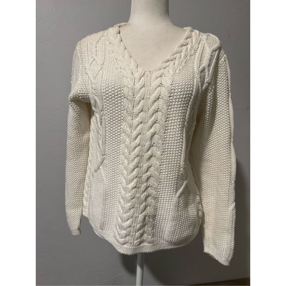 Irelands eye White cotton v neck knit sweater L